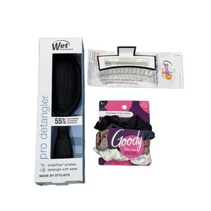 WetBrush Pro Detangler Black Hair Brush with Goody Scrunchies and Claw Clip